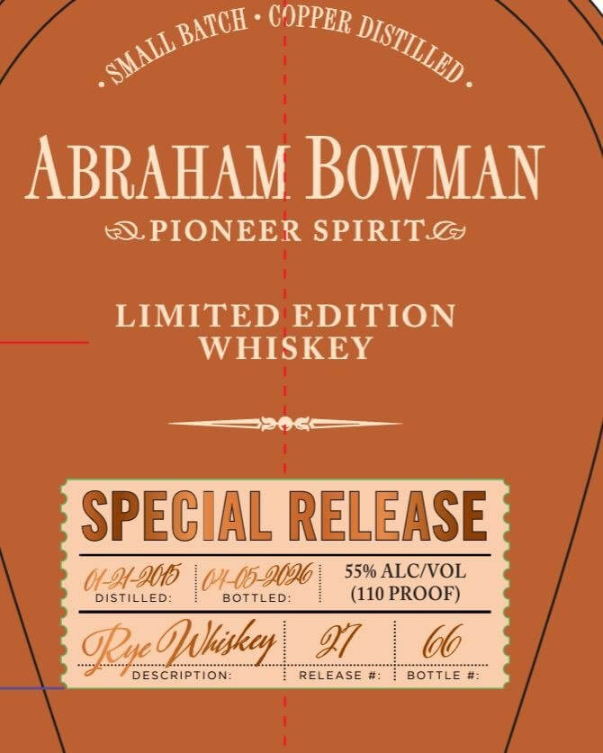 Abraham Bowman Pioneer Spirit Limited Edition Rye Whiskey Batch 27  A. Smith Bowman Distillery   