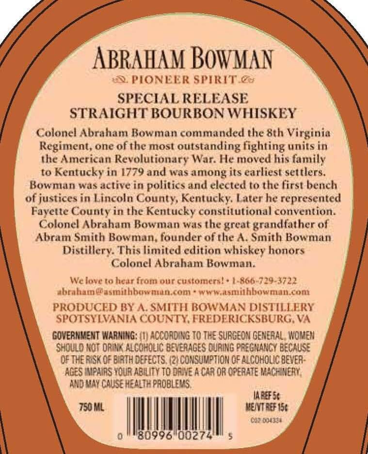 Abraham Bowman Special Release Straight Bourbon Whiskey - American Oak Series Batch 24  A. Smith Bowman Distillery   