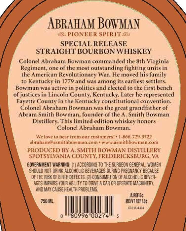 Abraham Bowman Special Release Straight Bourbon Whiskey - Hungarian Oak Series Batch 26  A. Smith Bowman Distillery   