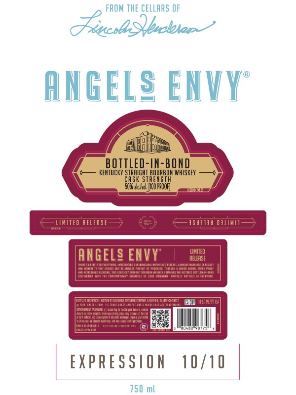 Angel's Envy Bottled in Bond Cellars of Lincoln Henderson Limited Release Bourbon Whiskey Angel's Envy   