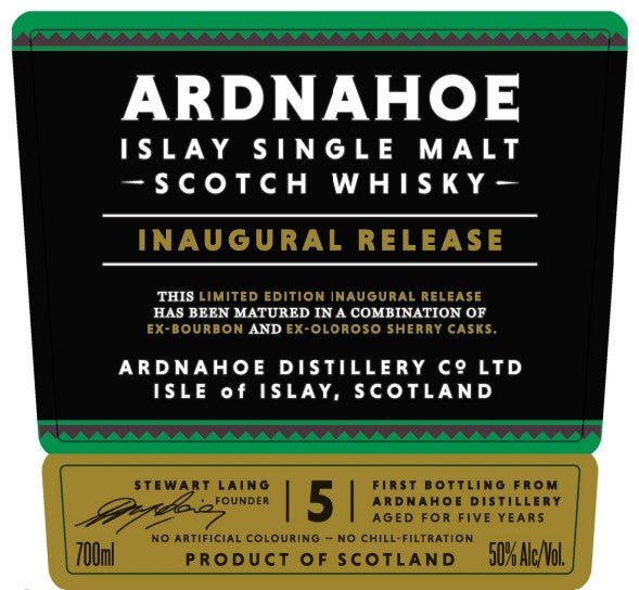 Ardnahoe 5 Year Islay Single Malt Scotch Whisky Inaugural Release  Ardnahoe Distillery   