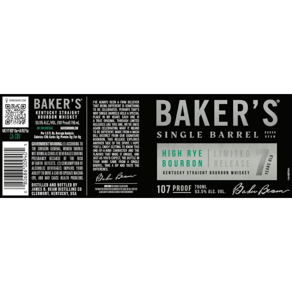 Baker’s 7 Year Old Single Barrel High Rye Bourbon Bourbon Whiskey Baker's Bourbon   