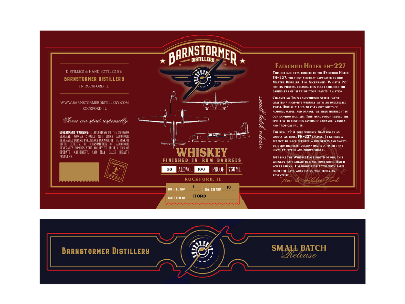 Barnstormer Distillery Fairchild Hiller FH-227 Whiskey Small Batch Rum Barrel Finish Whiskey Barnstormer Distillery   