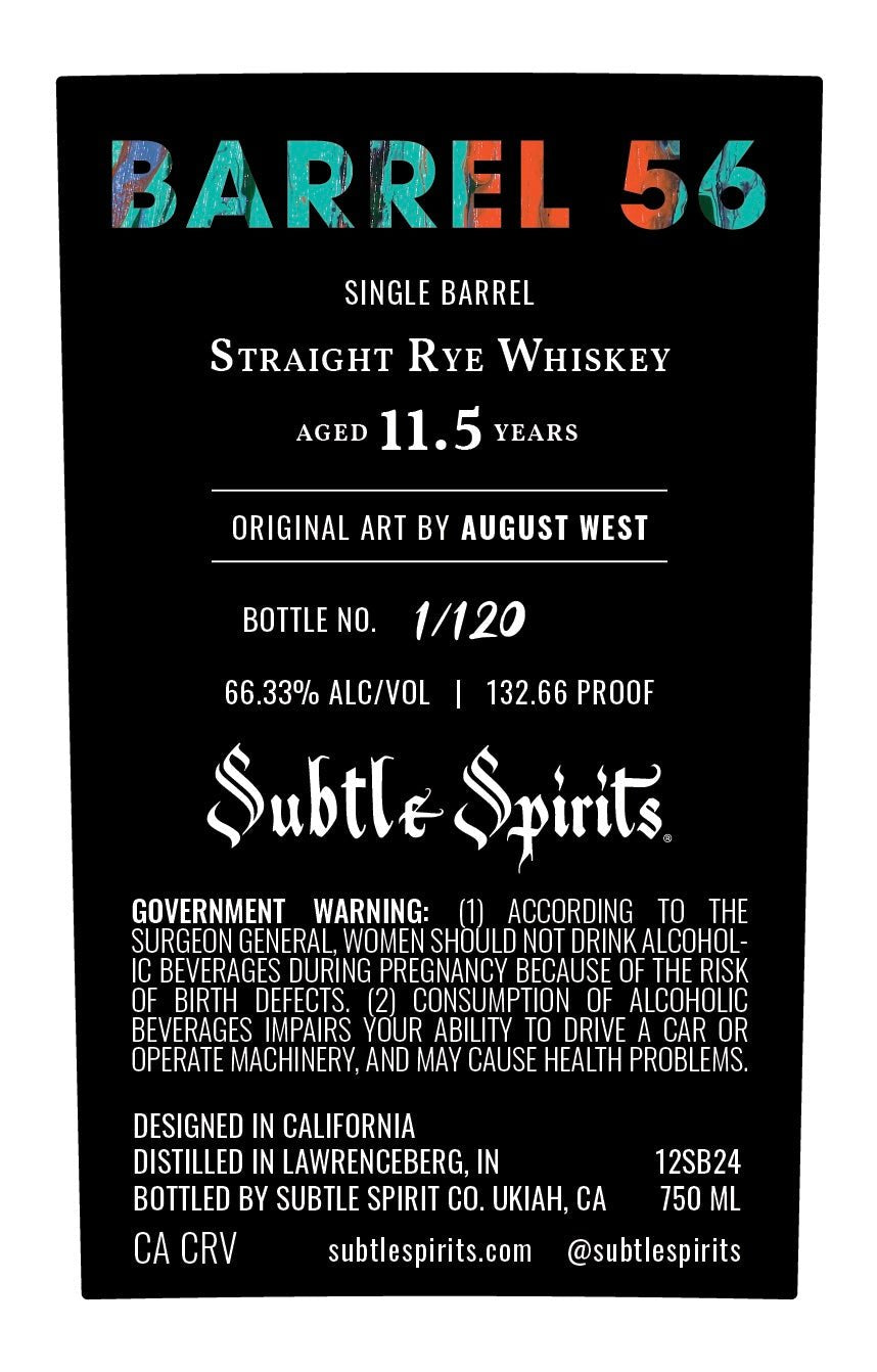 Barrel 56 Single Barrel Straight Rye Whiskey Straight Rye Whiskey Subtle Spirits   