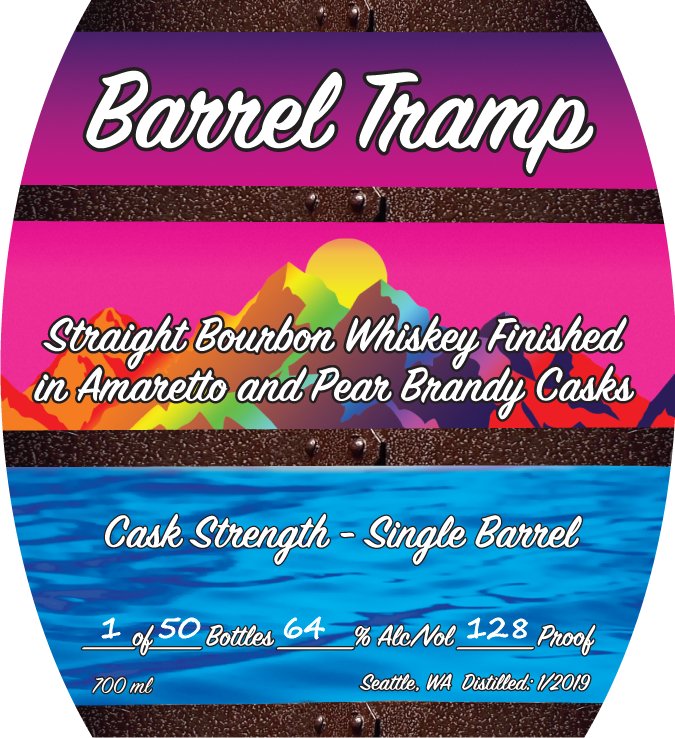 Barrel Tramp Straight Bourbon Whiskey Finished in Amaretto & Pear Brandy Casks Single Barrel Cask Strength  Barrel Tramp   