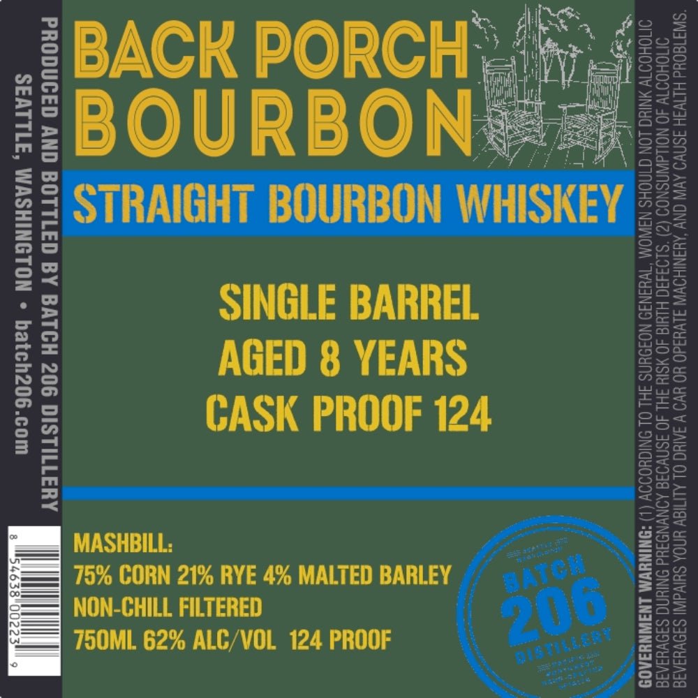 Batch 206 Back Porch 8 Year Old Single Barrel Straight Bourbon Bourbon Batch 206 Distillery   