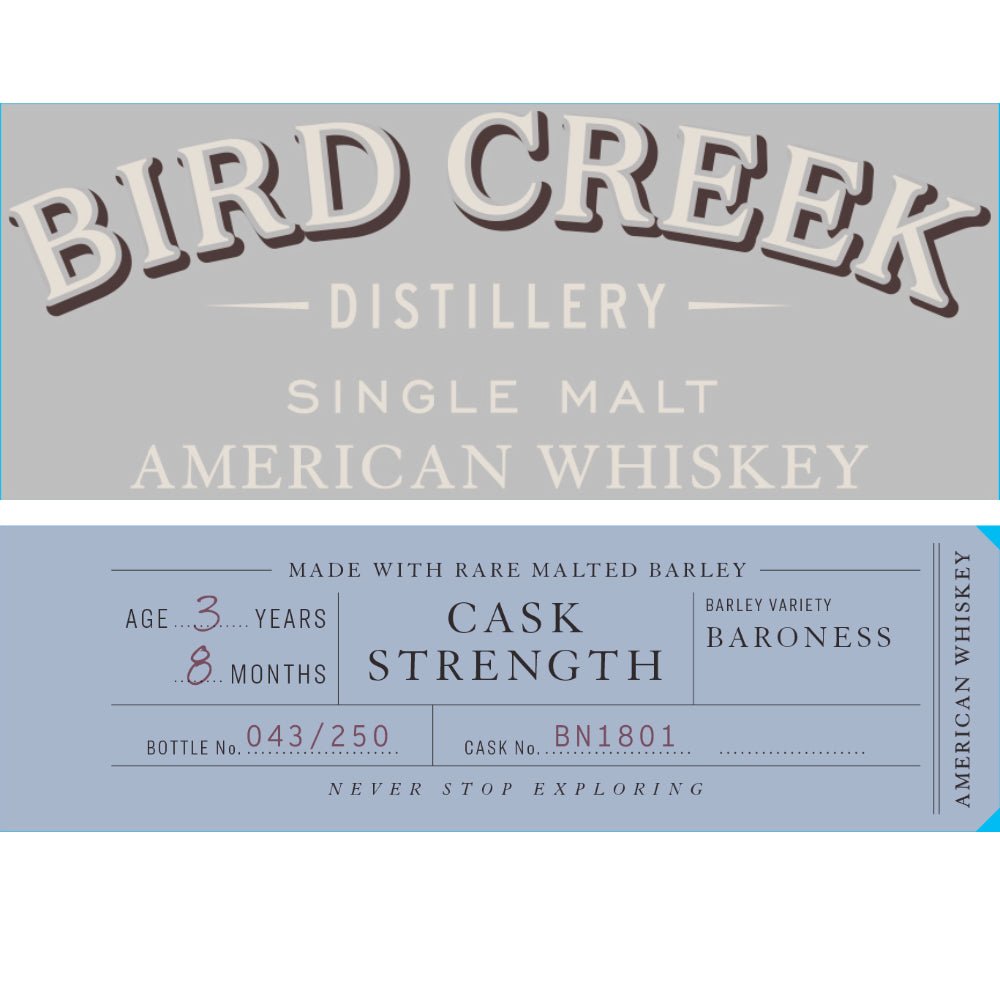 Bird Creek Cask Strength American Single Malt Whiskey Single Malt Whiskey Bird Creek Distillery   