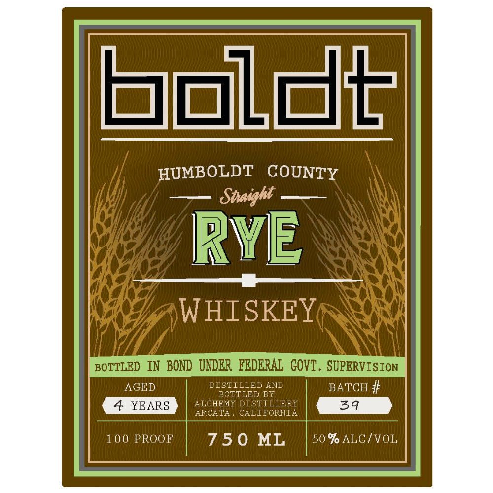 Boldt Humboldt County Straight Rye Rye Whiskey Alchemy Distillery   