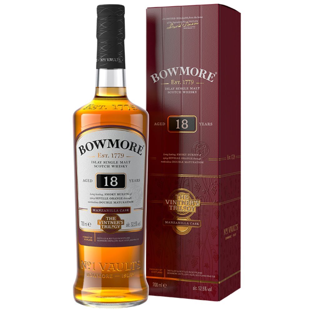 Bowmore Vintner’s Trilogy: 18 Year Old Double Matured Manzanilla Scotch Bowmore   