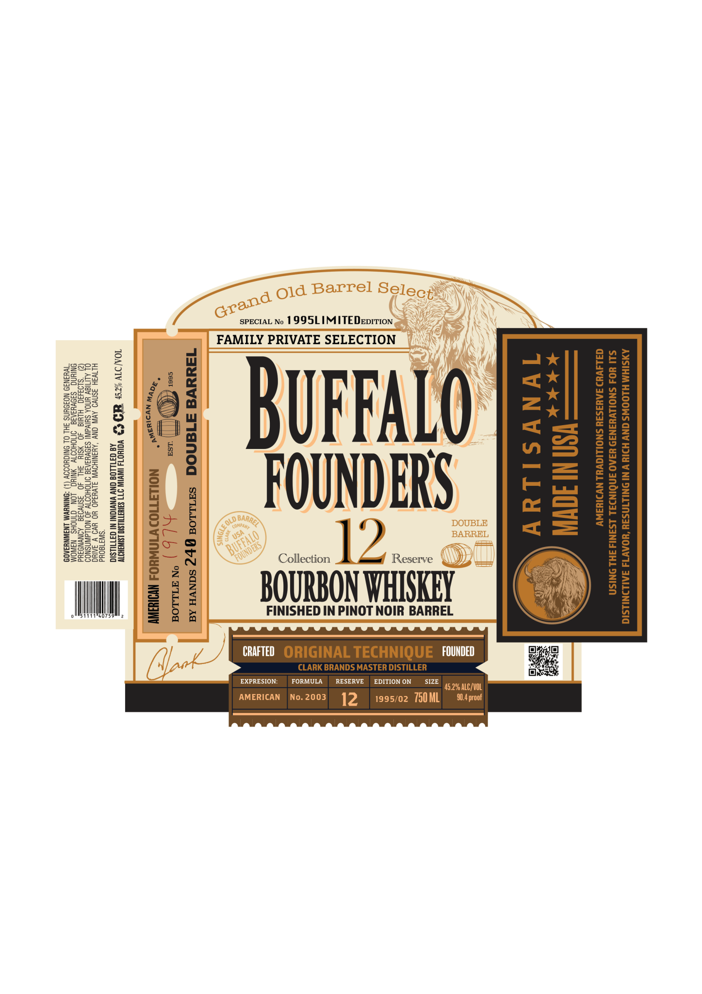 Buffalo Founder's 12 Collection Reserve Bourbon Whiskey - Finished in Pinot Noir Barrel  Buffalo Founder's   