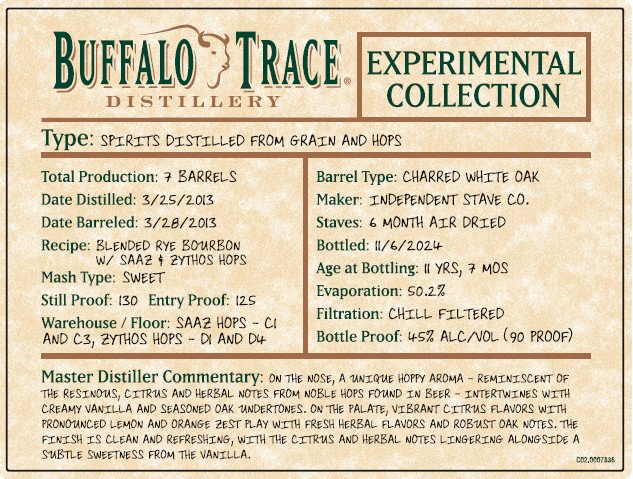 Buffalo Trace Experimental Collection Spirits Distilled from Grain and Hops Whiskey Buffalo Trace   