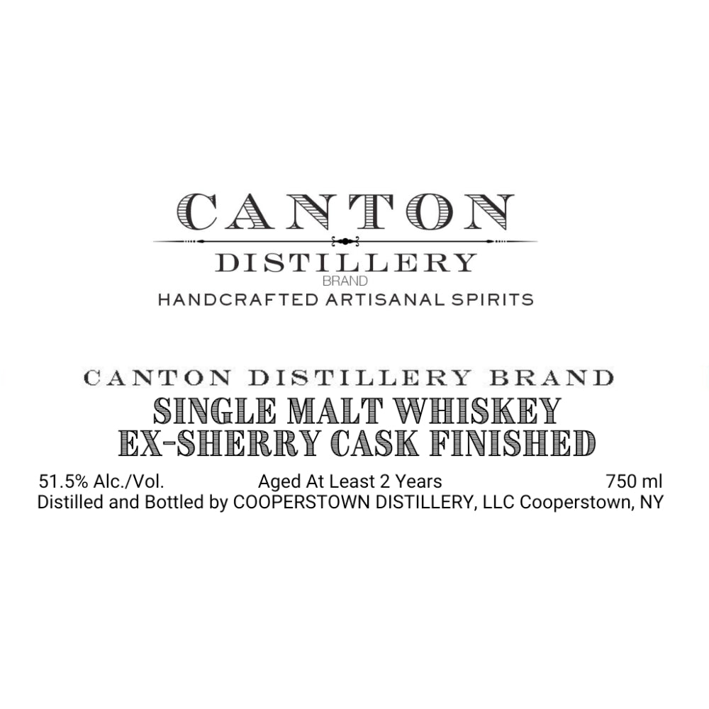 Canton Distillery Ex-Sherry Cask Finished Single Malt Whiskey Single Malt Whiskey Cooperstown Distillery   