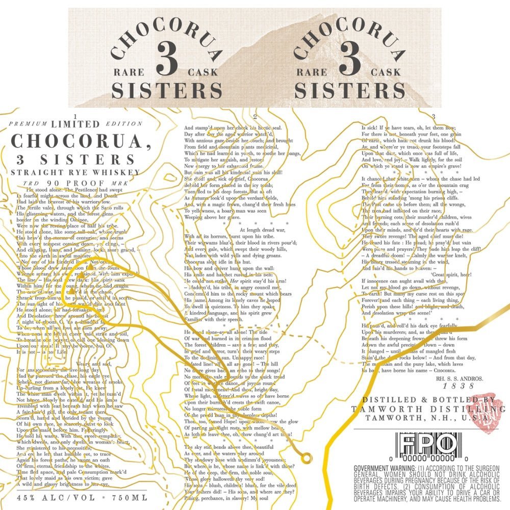 Chocorua 3 Sisters Straight Rye Whiskey Rye Whiskey Tamworth Distilling   