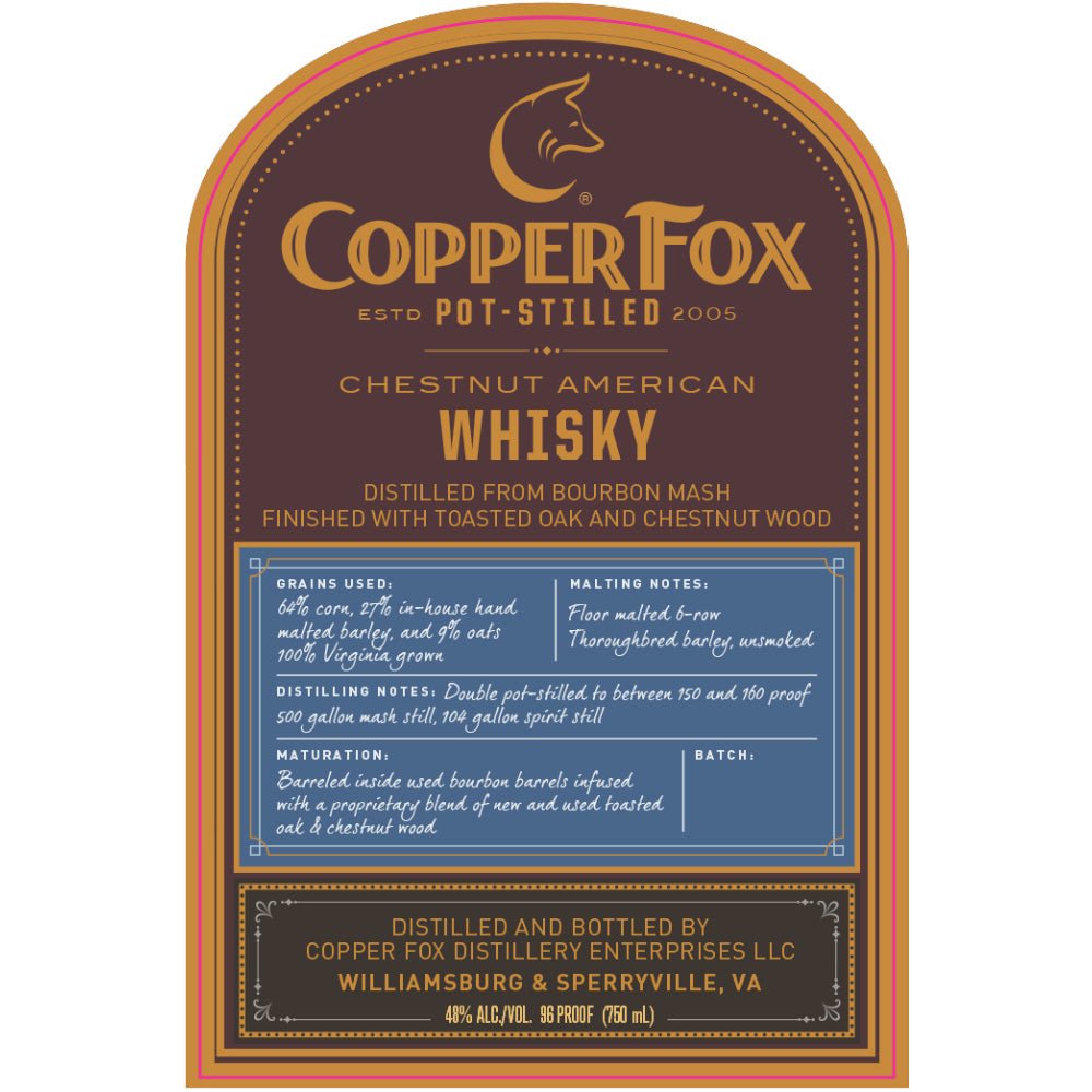 Copper Fox Chestnut American Whisky American Whiskey Copper Fox Distillery