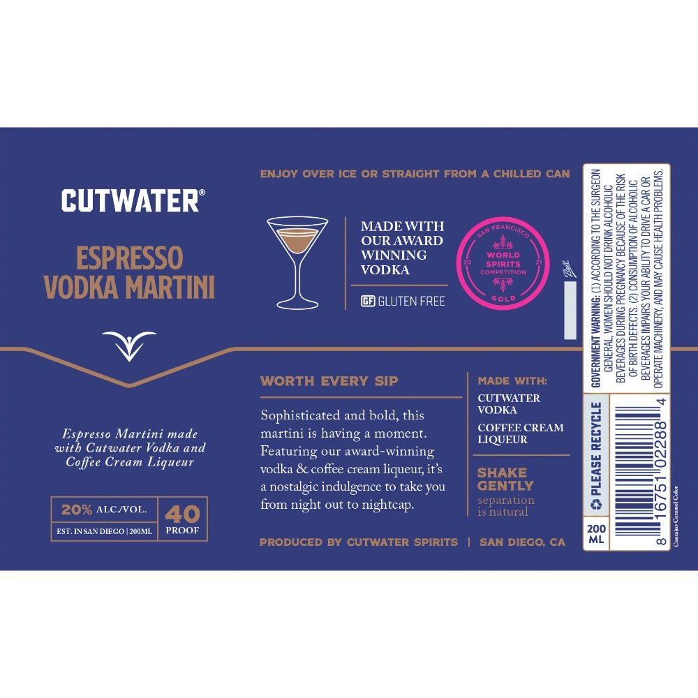 Cutwater Espresso Vodka Martini 12pk Canned Cocktails Cutwater Spirits   