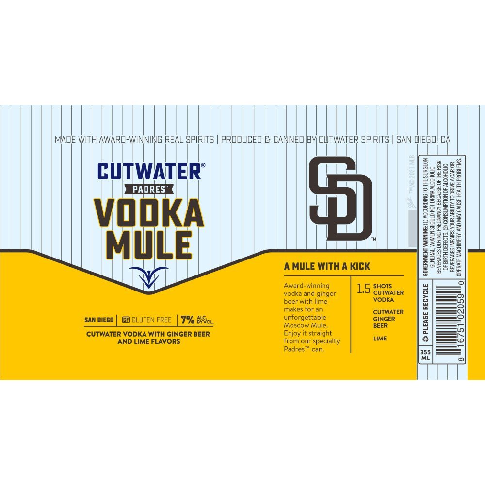 Cutwater Spirits San Diego Padres Vodka Mule Canned Cocktails Cutwater Spirits   