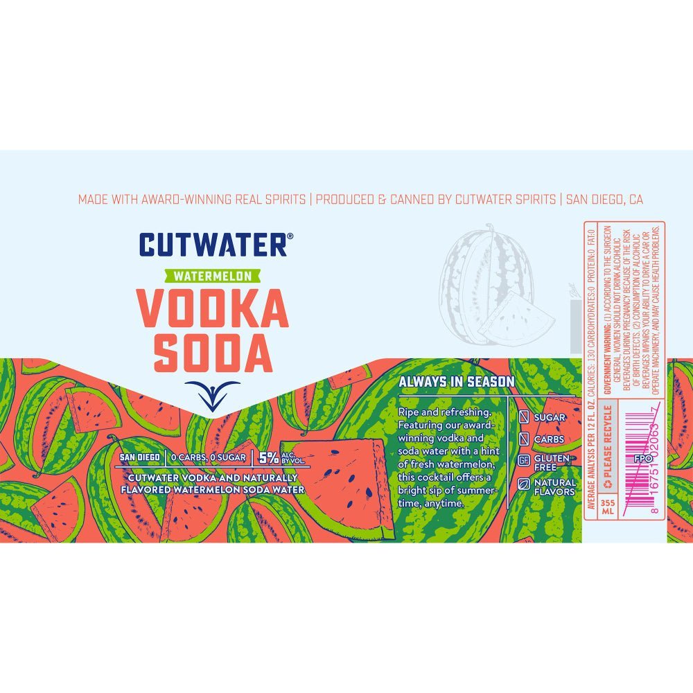 Cutwater Watermelon Vodka Soda 4pk Canned Cocktails Cutwater Spirits   