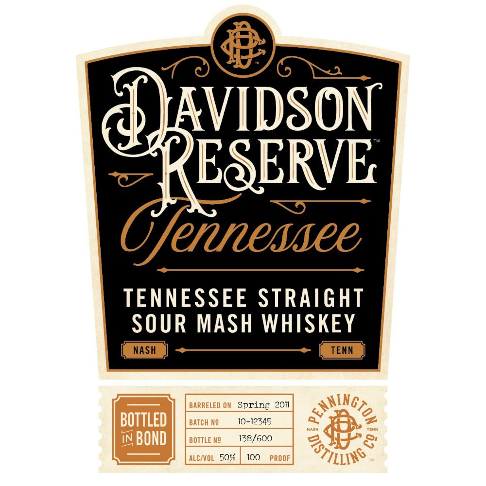 Davidson Reserve Bottled in Bond Straight Sour Mash Whiskey American Whiskey Pennington Distilling   