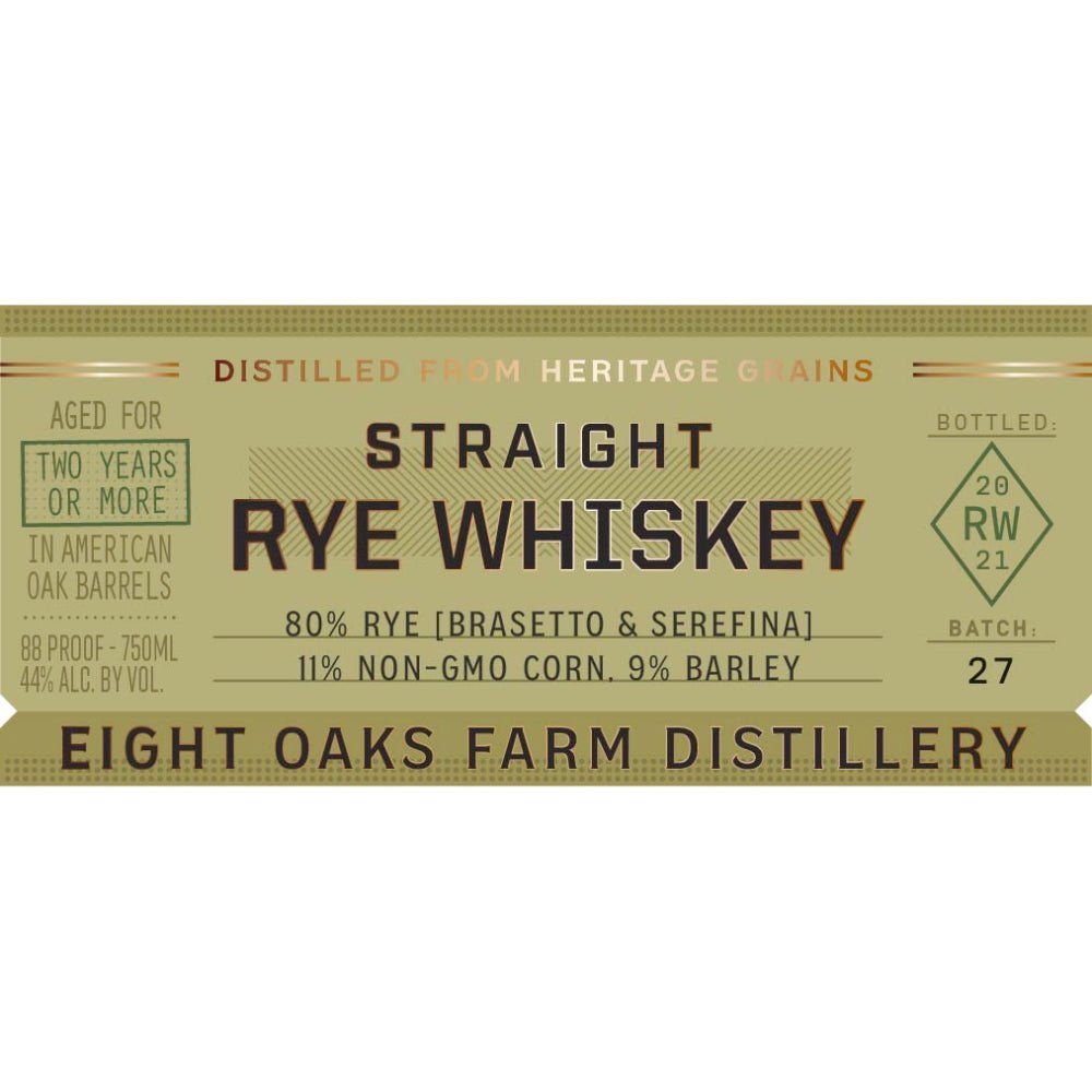 Eight Oaks Straight Rye Whiskey Rye Whiskey Eight Oaks Farm Distillery   