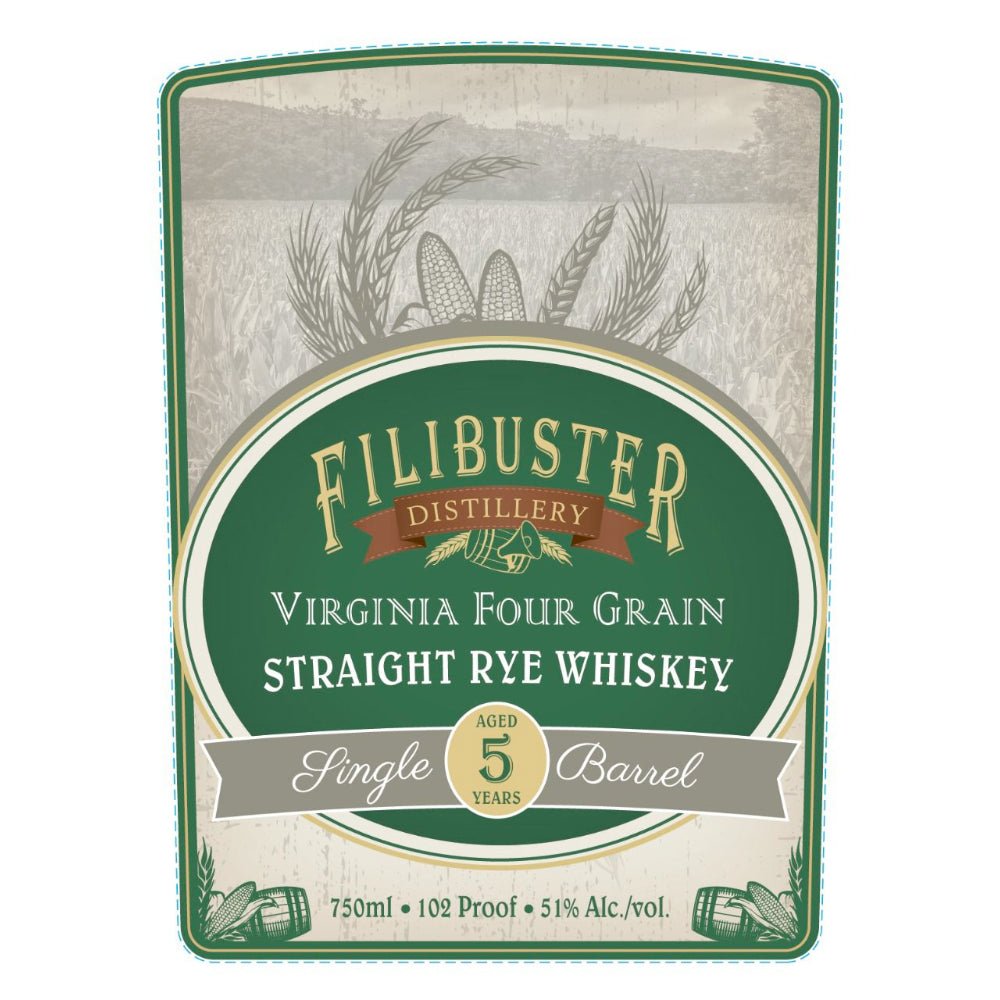 Filibuster 5 Year Old Virginia Four Grain Straight Rye Rye Whiskey Filibuster Distillery