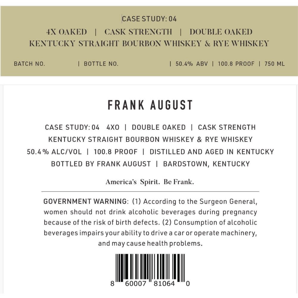 Frank August Case Study: 04 4x Oaked Blended Whiskey Blended Whiskey Frank August   