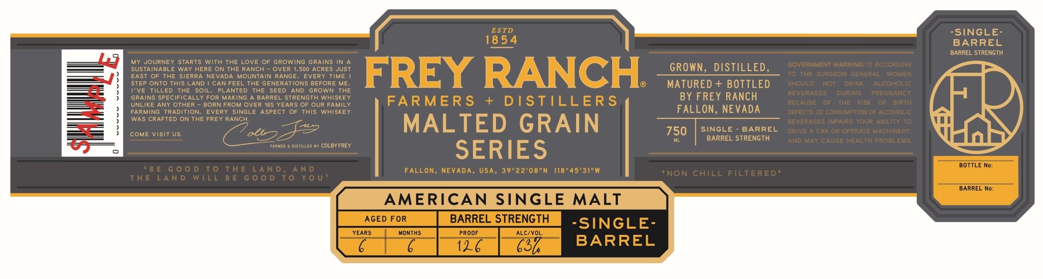 Frey Ranch Single Barrel Malted American Single Malt – 6 Years, Barrel Strength Single Malt Whiskey Frey Ranch