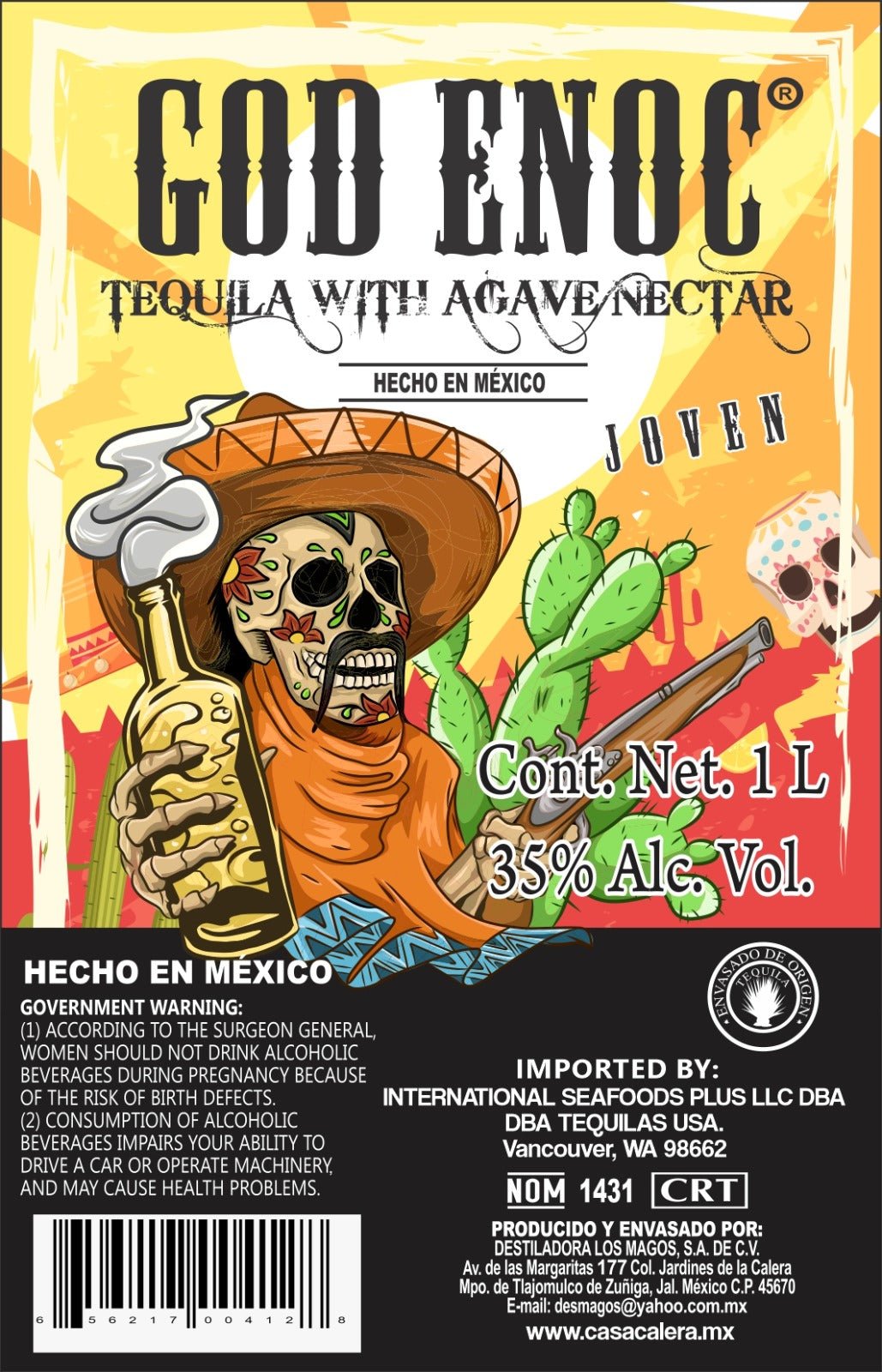 God Enoc Tequila with Agave Nectar Joven 1L Tequila God Enoc   