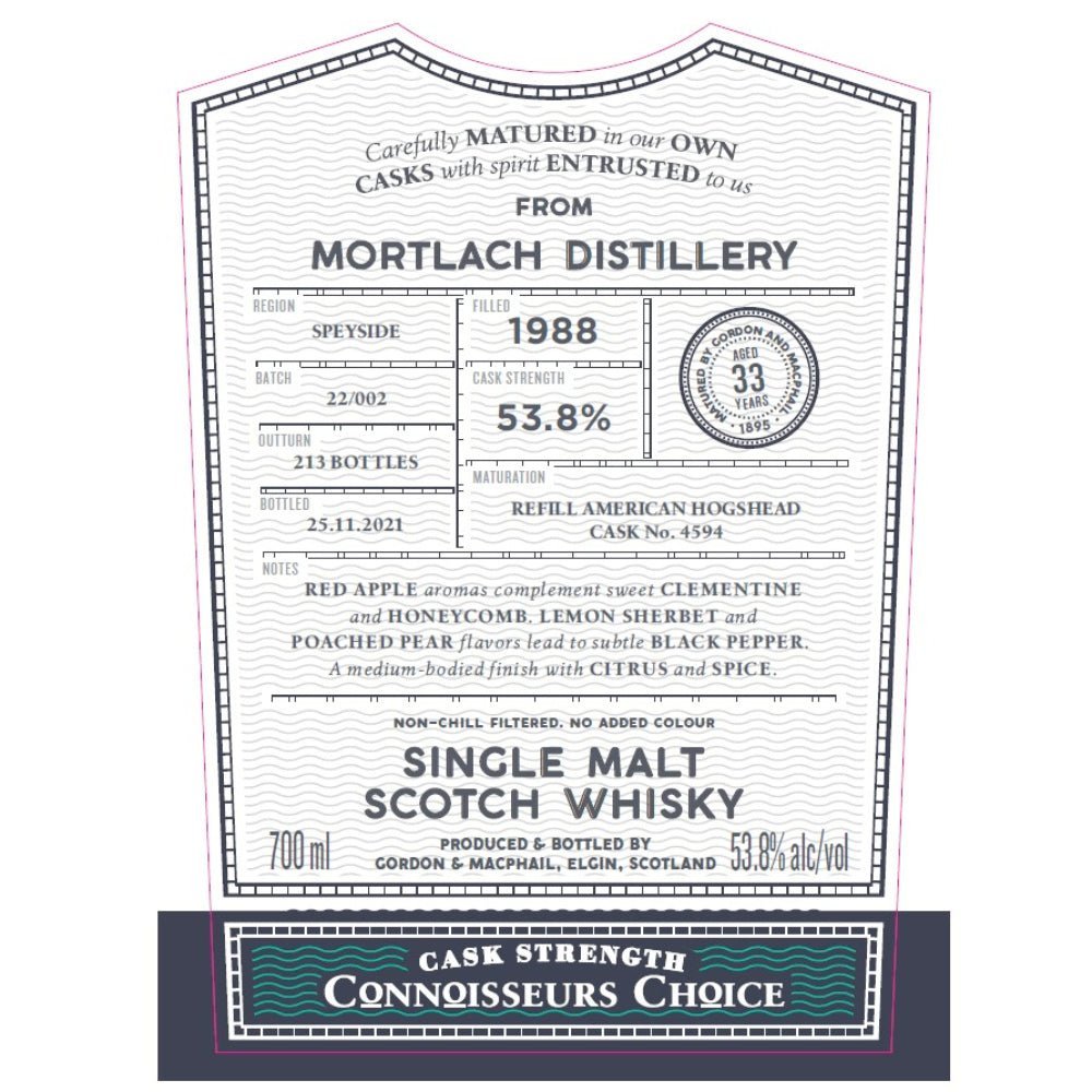 Gordon and Macphail Mortlach 33 Year Old Connoisseurs Choice Scotch Gordon & Macphail   