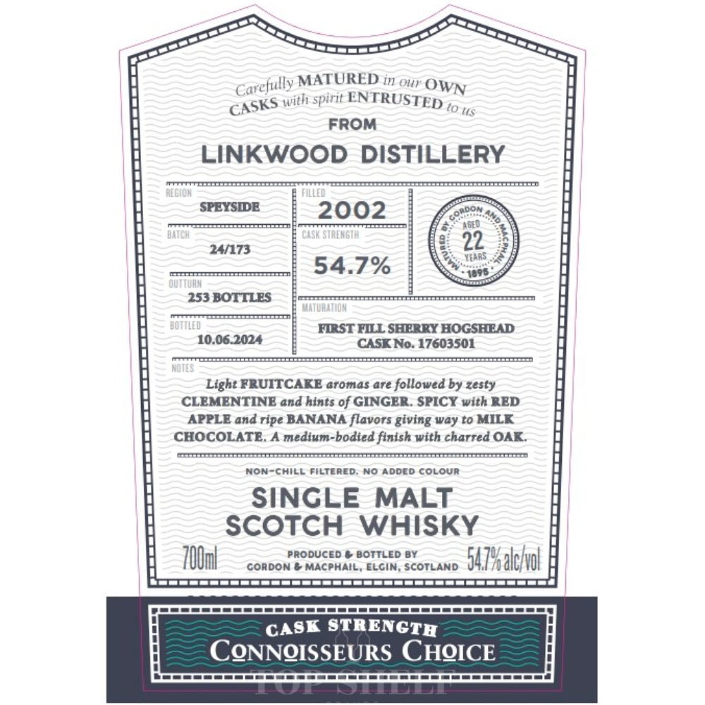 Gordon & MacPhail 2002 Linkwood 22 Year Old Connoisseurs Choice Scotch Gordon & Macphail   