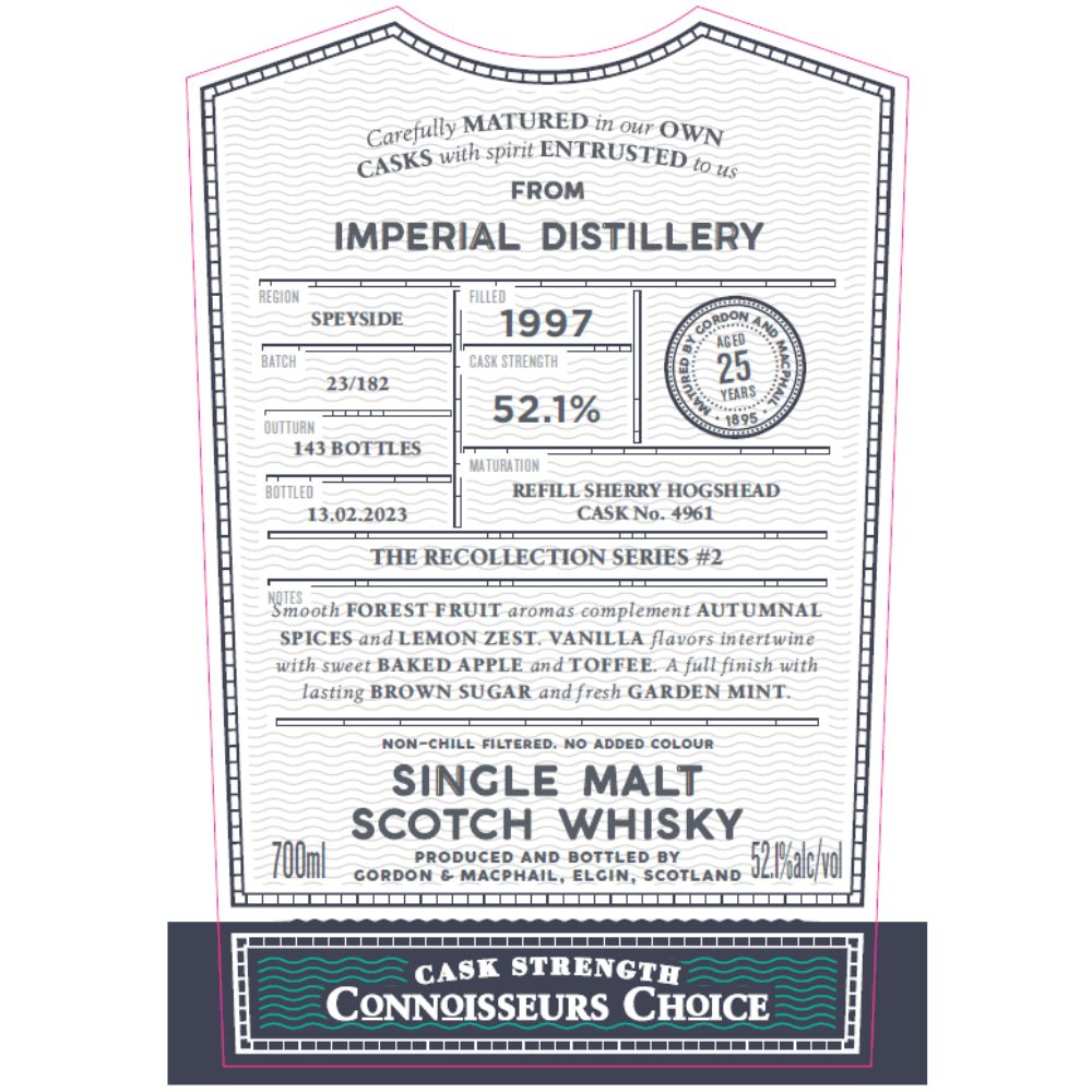 Gordon & Macphail The Recollection Series #2 25 Year Imperial Distillery Scotch Gordon & Macphail   