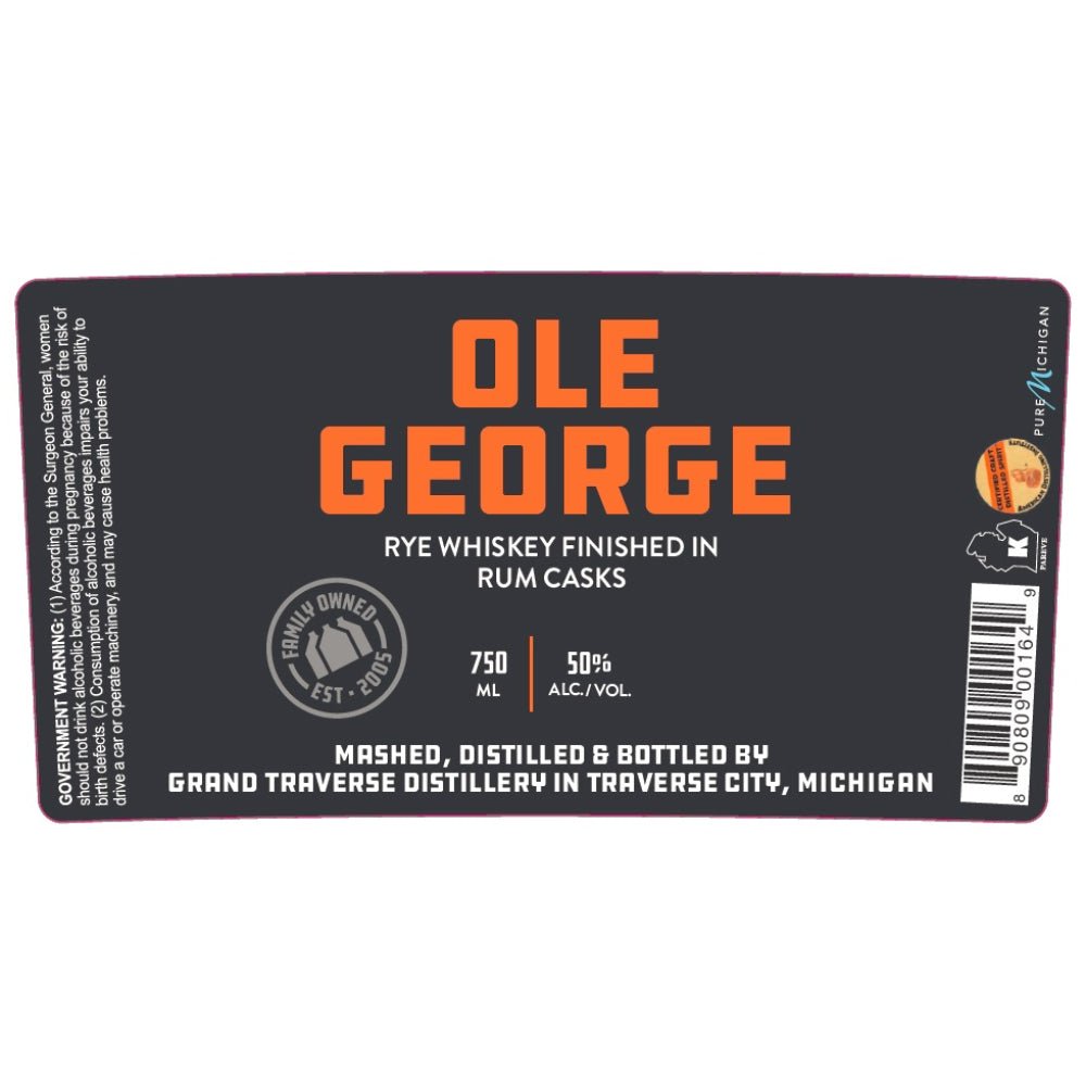 Grand Traverse Distillery Ole George Rye Finished in Rum Casks Rye Whiskey Grand Traverse Distillery