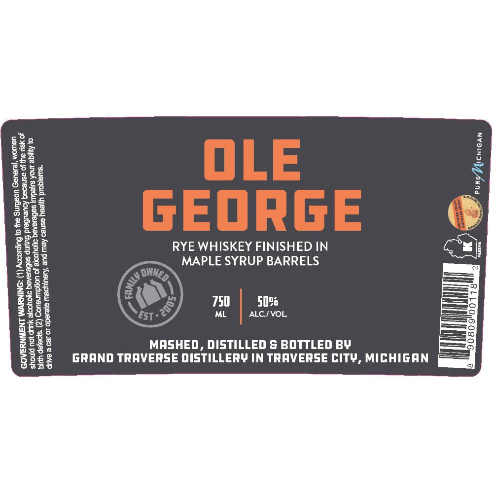 Grand Traverse Distillery Ole George Rye Whiskey Rye Whiskey Grand Traverse Distillery