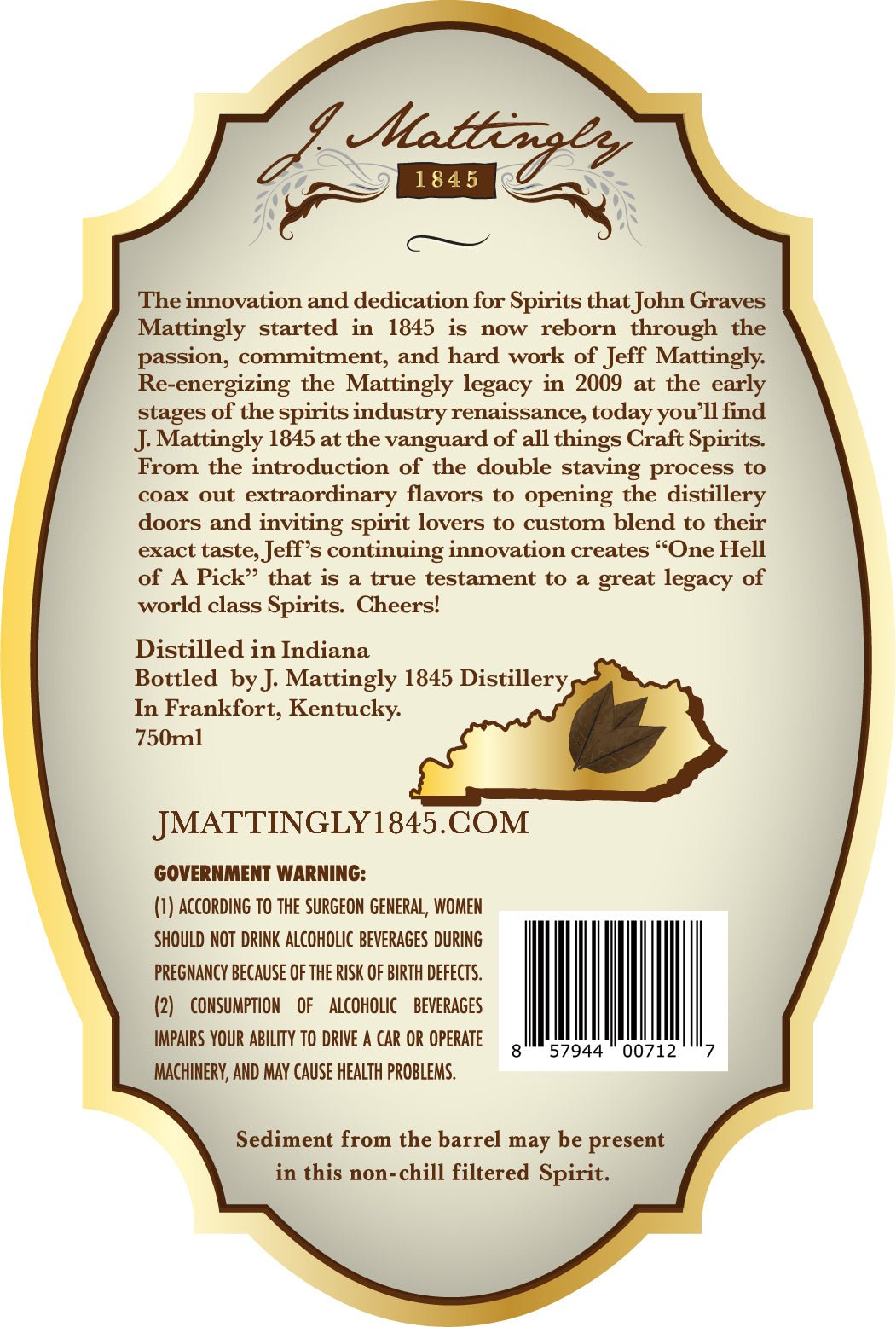 J. Mattingly Cigar Batch No. 1 Bourbon Whiskey Double Staved Bourbon Whiskey J. Mattingly   