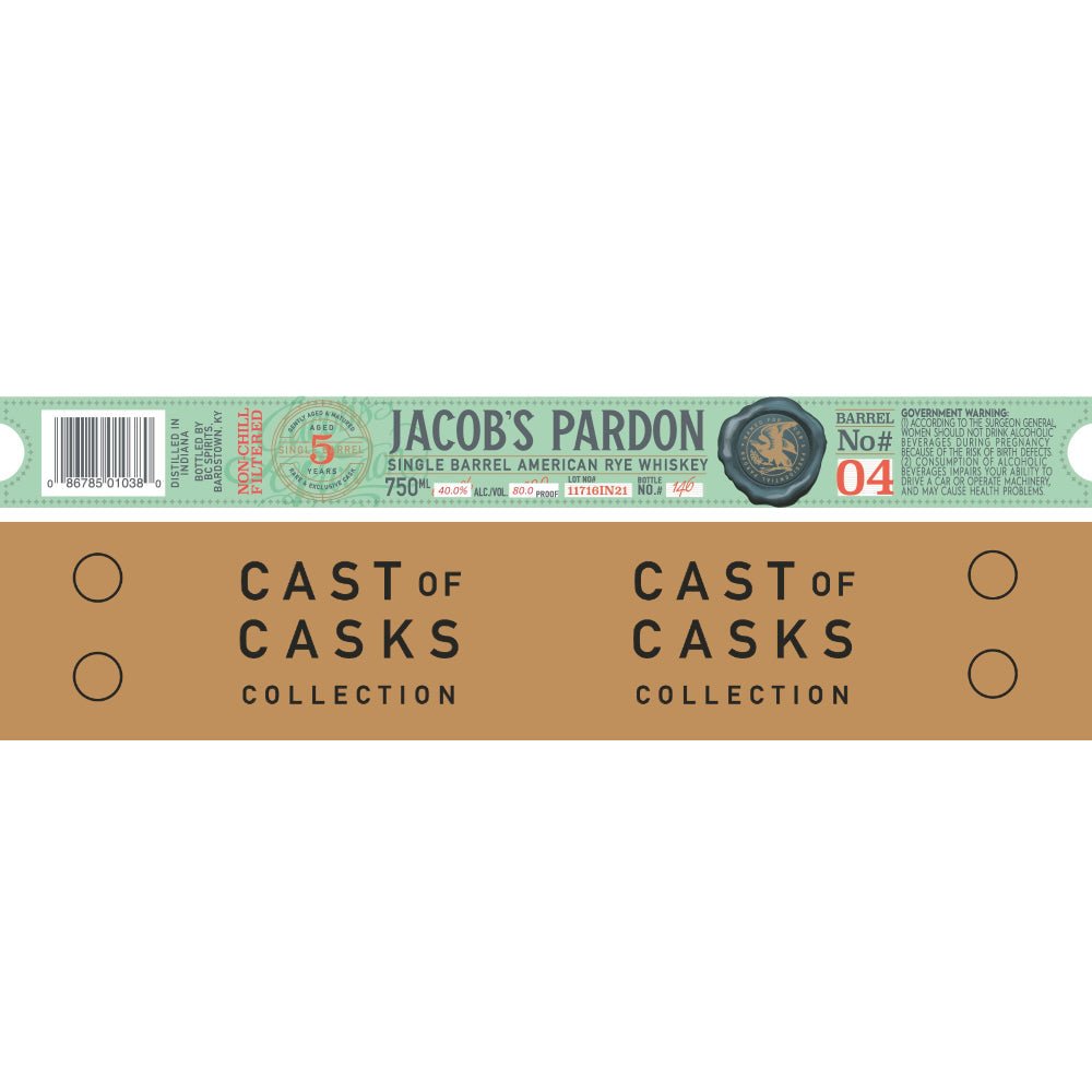 Jacob‘s Pardon Cast of Casks 5 Year Old Rye Barrel No #04 Rye Whiskey Jacob’s Pardon