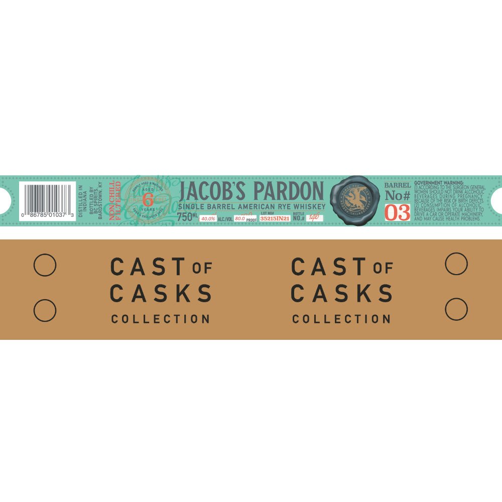 Jacob‘s Pardon Cast of Casks 6 Year Old Rye Barrel No #03 Rye Whiskey Jacob’s Pardon