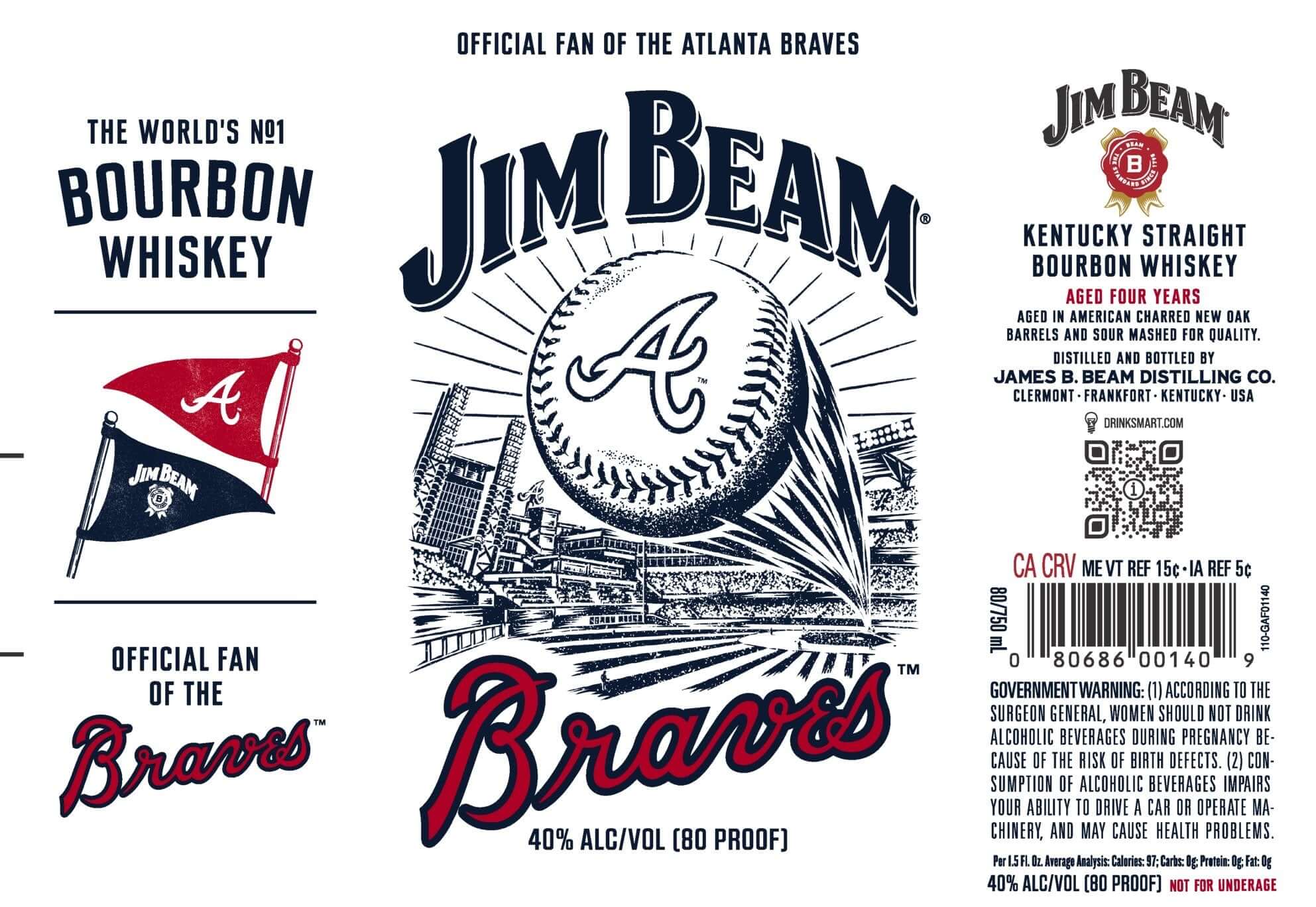 Jim Beam Atlanta Braves Kentucky Straight Bourbon Whiskey Bourbon Whiskey Jim Beam   