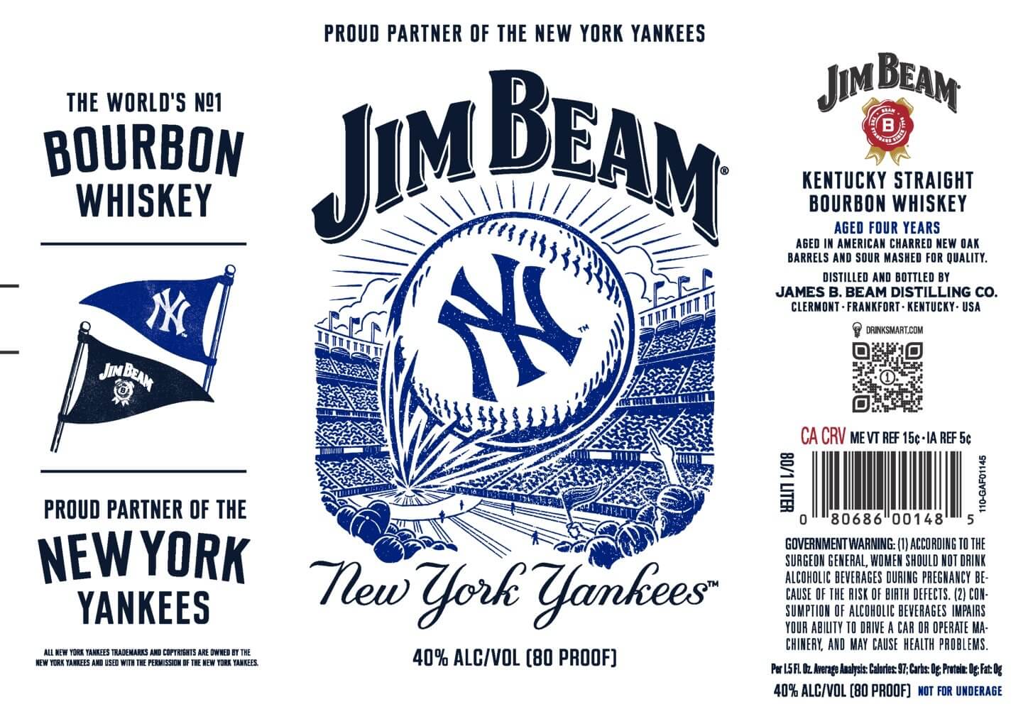 Jim Beam New York Yankees Kentucky Straight Bourbon Whiskey 1L Straight Bourbon Whiskey Jim Beam   