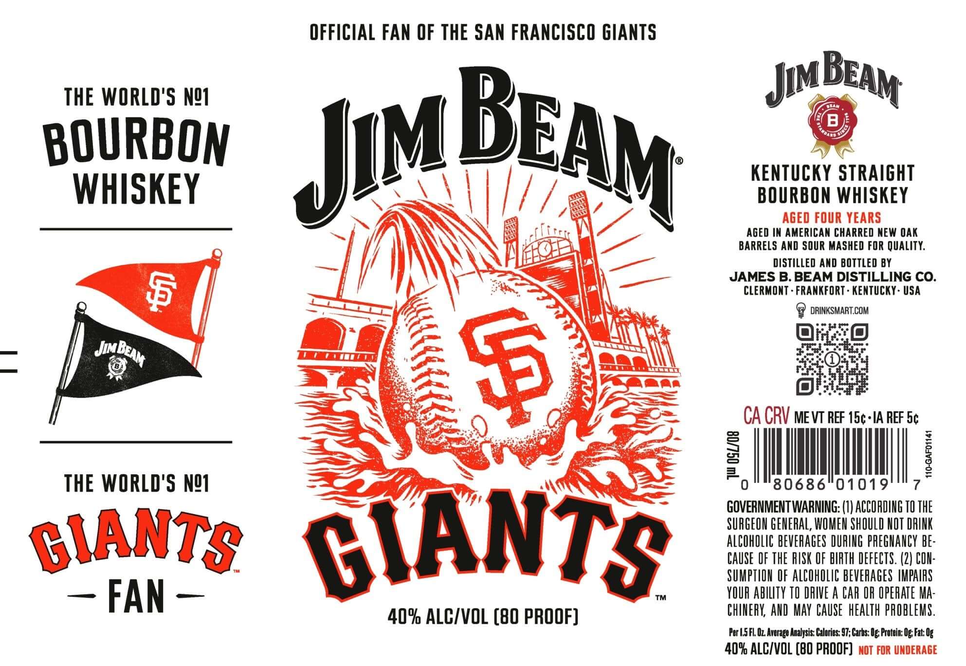 Jim Beam San Francisco Giants Kentucky Straight Bourbon Whiskey Bourbon Whiskey Jim Beam   