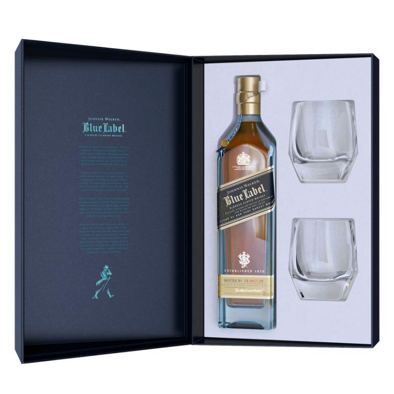 Johnnie Walker Blue Label Limited Edition Design Gift Set With Crystal Glasses Scotch Johnnie Walker   