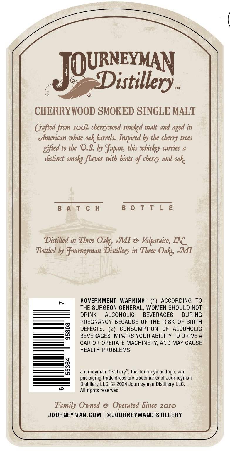 Journeyman Distillery Cherrywood Smoked Single Malt Whiskey Small Batch Handmade Whiskey  Journeyman Distillery   