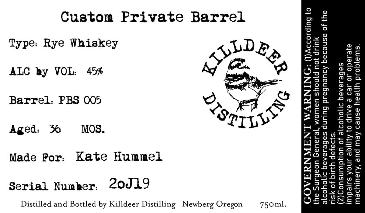 Killdeer Distilling Custom Private Barrel Rye Whiskey Rye Whiskey Killdeer Distilling   