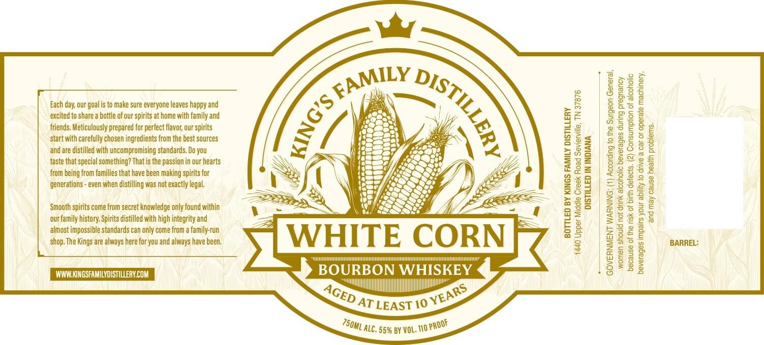 King's Family Distillery White Corn Bourbon Whiskey Aged 10 Years Bourbon Whiskey King’s Family Distillery   