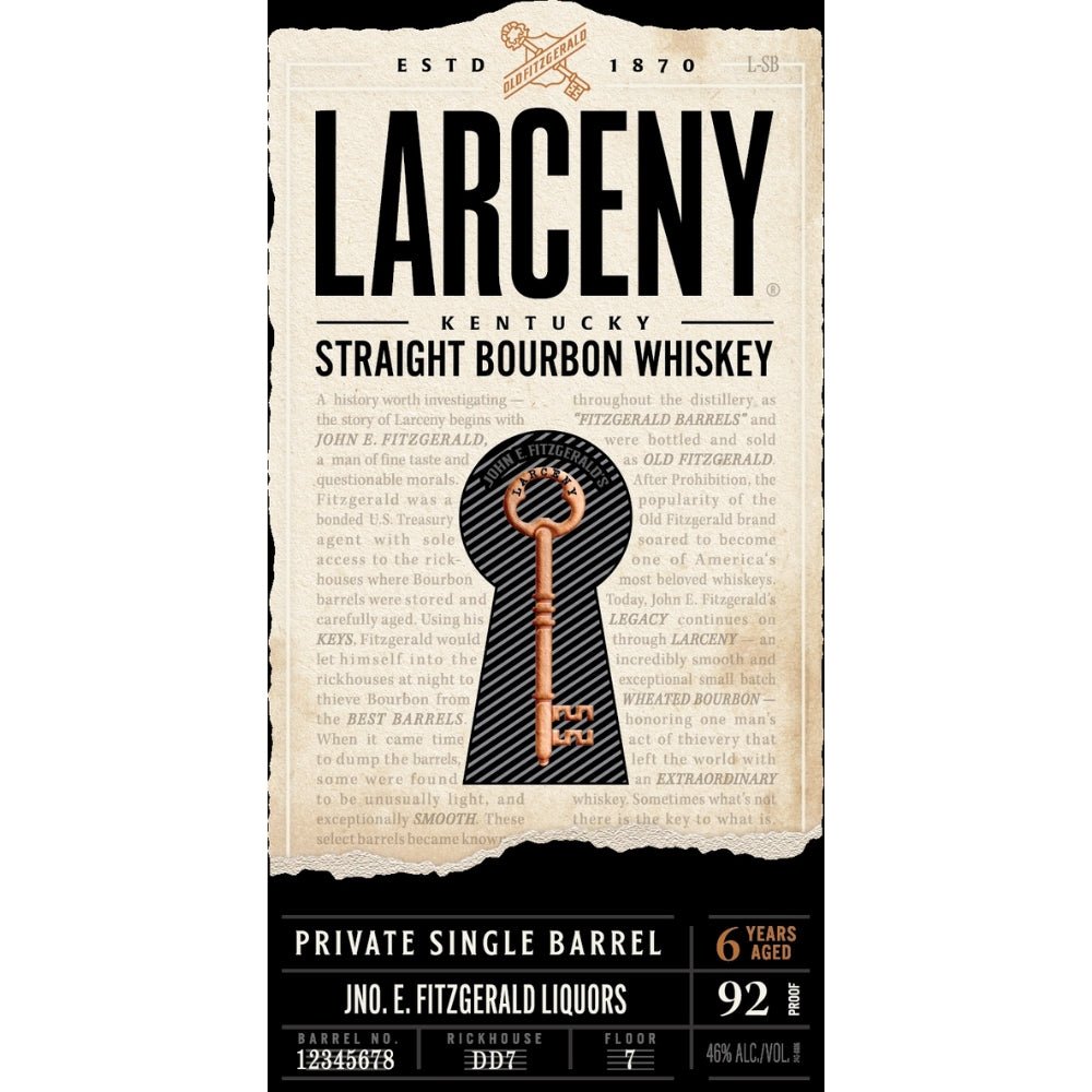 Larceny Private Single Barrel Straight Bourbon Bourbon Larceny Bourbon   