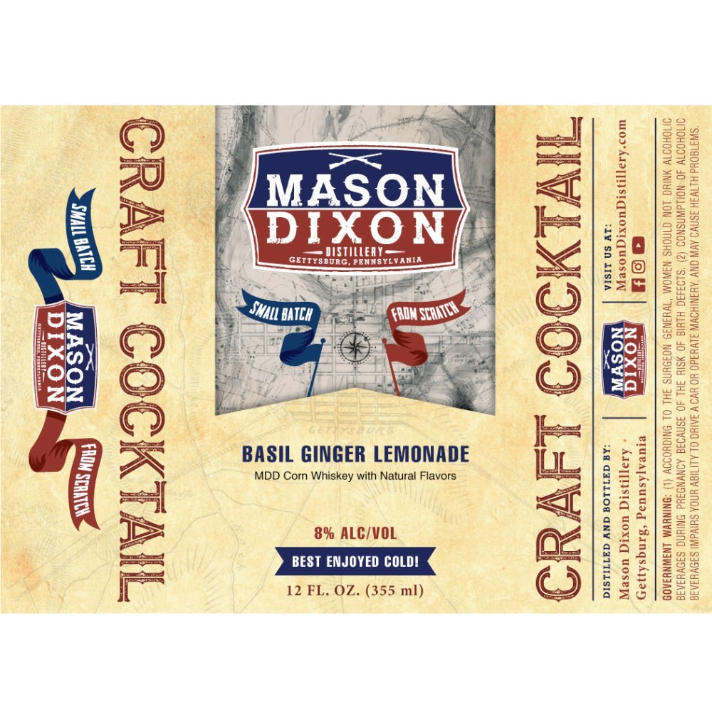 Mason Dixon Basil Ginger Lemonade Craft Cocktail Ready-To-Drink Cocktails Mason Dixon Distillery   