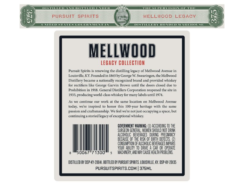 Mellwood Legacy Collection Kentucky Straight Bourbon Whisky Bottled in Bond 375mL Bourbon Whiskey Pursuit Spirits   