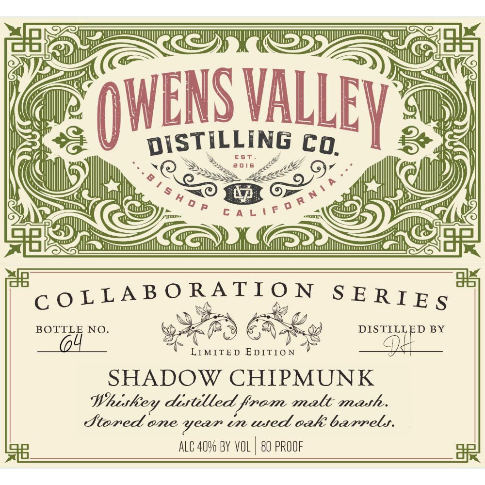 Owens Valley Collaboration Series Shadow Chipmunk Whiskey American Whiskey Owens Valley Distilling   