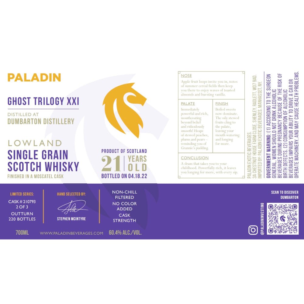 Paladin Ghost Trilogy XXI Dumbarton Distillery 21 Year Old Moscatel Cask 2022 Scotch Paladin   