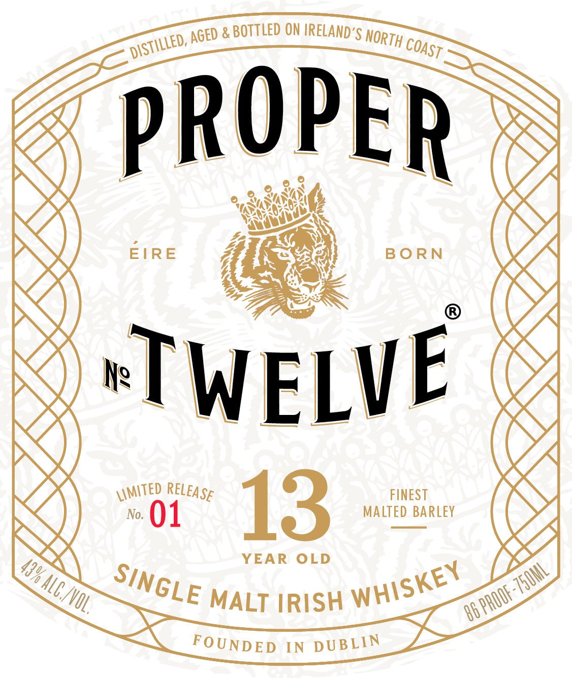 Proper No. Twelve 13 Year Old Single Malt Irish Whiskey Limited Release No. 01 Irish Whiskey PROPER TWELVE   