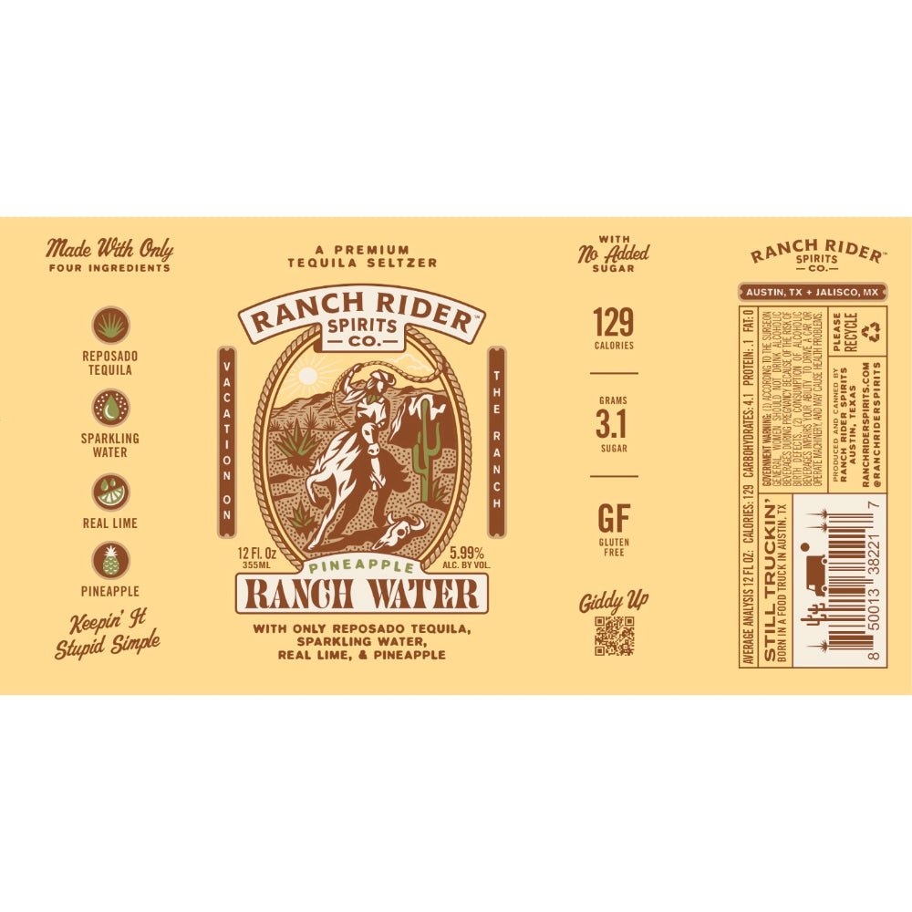 Ranch Rider Pineapple Ranch Water 4PK Hard Seltzer Ranch Rider Spirits Co.   