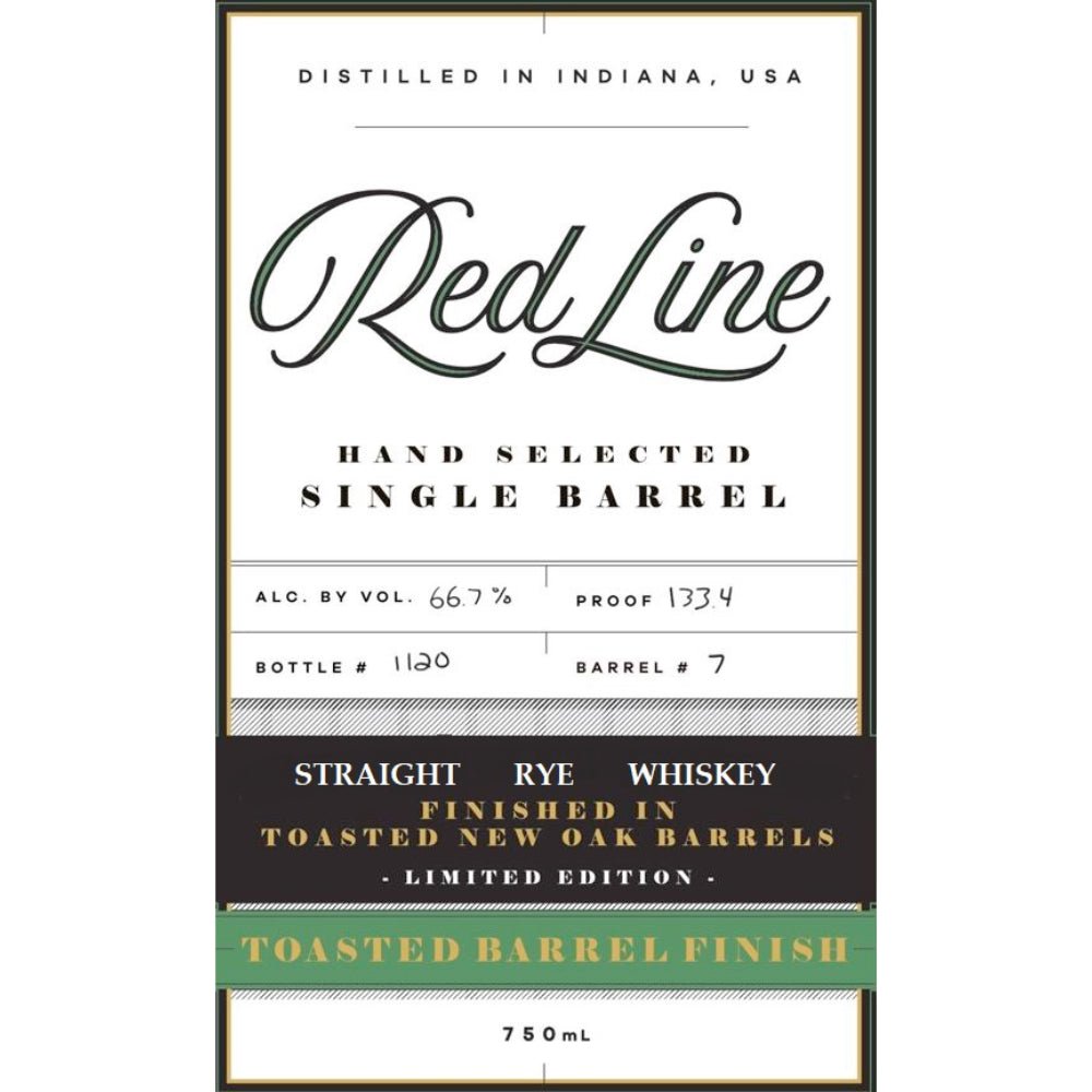 Red Line Single Barrel Rye Finished In Toasted New Oak Barrels Rye Whiskey Red Line